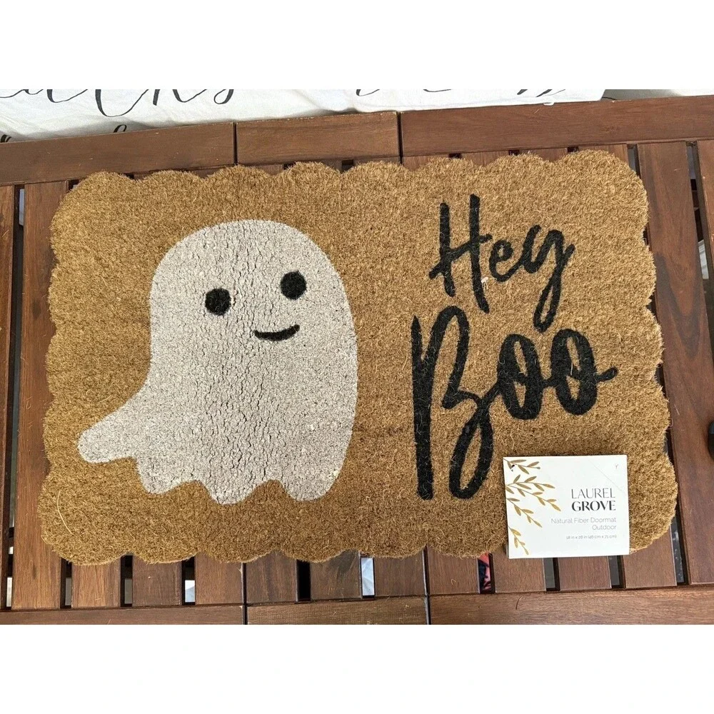 Halloween Boo Ghost Welcome-Doormat Outdoor Entrance Coir Non-Slip Ghost Boo